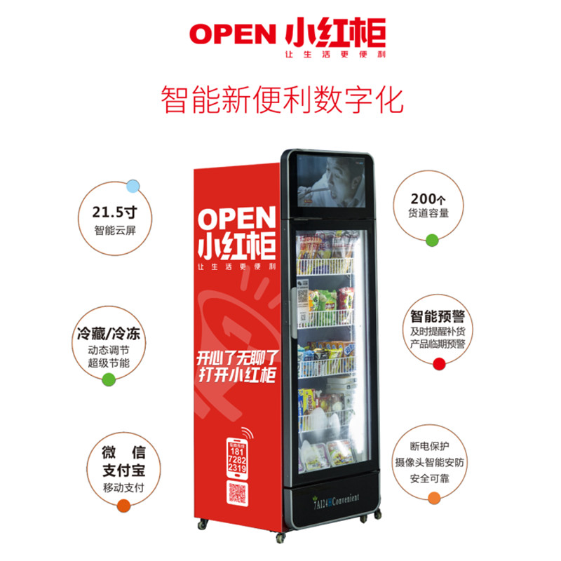 刷脸扫码开门双开门小红柜自动售货柜